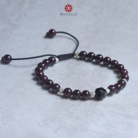 Vòng tay Mala Garnet - Ngọc Hồng Lựu 6mm mix Obsidian